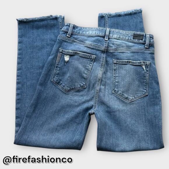 PAIGE HIGH RISE SARAH STRAIGHT JEANS RAW HEM BUTTON FLY BOHO DENIM 29 - Picture 5 of 10